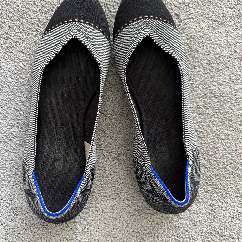 Rothy's Black and Blue Striped Flats